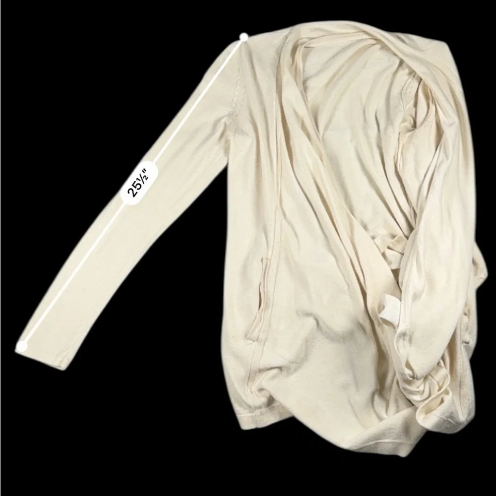 New York & Company Cream Open-Front Draped Knit Cardigan Sweater Women’s Medium